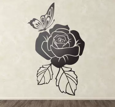 Naklejka na ścianę róża i motyl - TenStickers