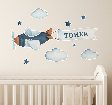 Naklejka na ścianę samolot i imię dziecka - TenStickers