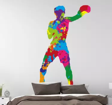 Naklejka na ścianę sport kolorowa sylwetka boksera - TenStickers