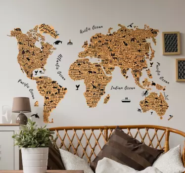 Naklejka na ścianę mapa świata zwierzęta - TenStickers