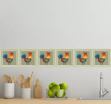Naklejka na ścianę szlaczki kolorowe koguty - TenStickers