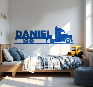 Naklejka na ścianę dla dzieci długa ciężarówka z nazwą - TenStickers