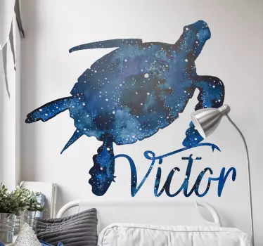 Naklejka na ścianę żółw galaxy z imieniem - TenStickers