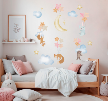 Naklejka na ścianę zwierzęta leśne z balonami - TenStickers