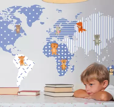 Naklejka na ścianę mapa świata ilustrowana karta zwierząt - TenStickers