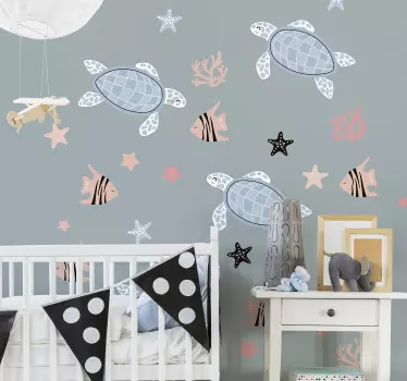 Naklejka na ścianę zwierzęta żółwie i ryby pod wodą - TenStickers