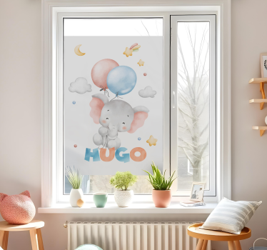 Naklejka na szybę akwarelowy słoń z imieniem - TenStickers