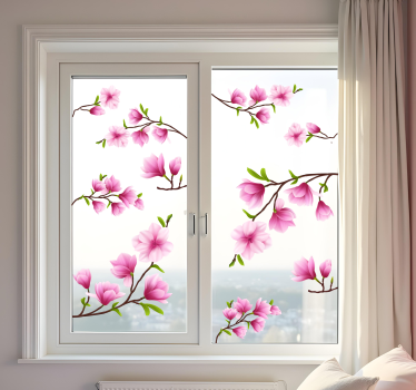 Naklejka na szyby kolorowe kwiaty magnolii - TenStickers