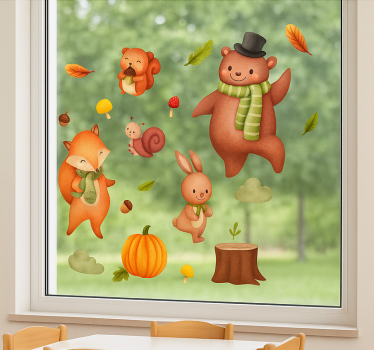 Naklejka na szyby urocze jesienne zwierzęta - TenStickers