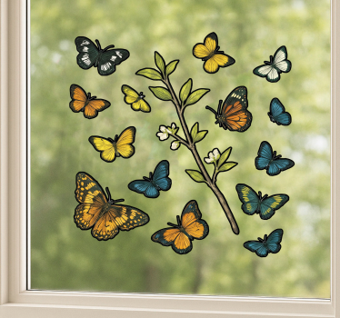 Naklejka na szyby wzór zielonych motyli - TenStickers