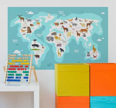 Naklejka niebieska mapa świata dla dzieci - TenStickers