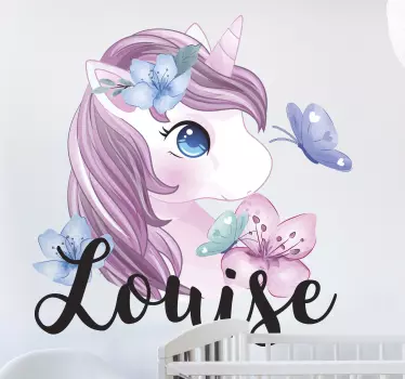 Naklejka personalizowana Duży jednorożec z imieniem - TenStickers