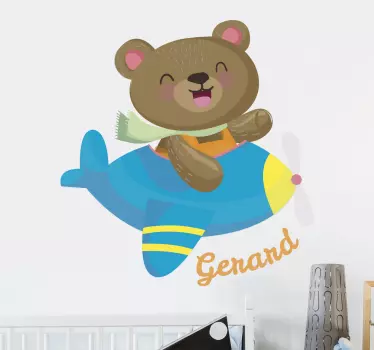 Naklejka personalizowana - Miś w samolocie - TenStickers