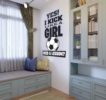 Naklejka piłka na ścianę Kopnij jak dziewczyna - TenStickers