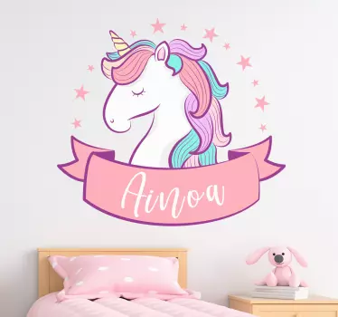 Naklejka różowy jednorożec z imieniem dziecka - TenStickers