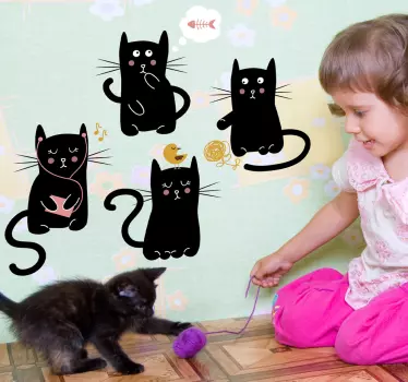 Naklejka rysunek czterech czarnych kotów - TenStickers