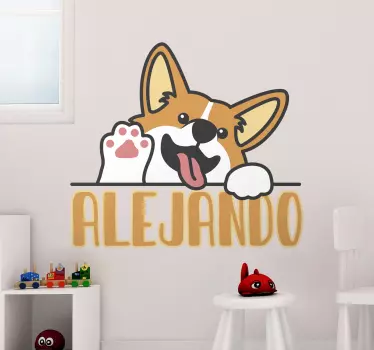 Naklejka ścienna Anime Piesek corgi z imieniem - TenStickers