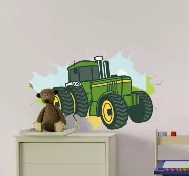 Naklejka na ścianę 3d ciągnik na polu - TenStickers