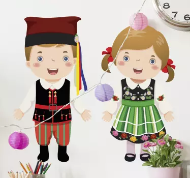 Naklejka ścienna dla dzieci Polskie stroje ludowe - TenStickers