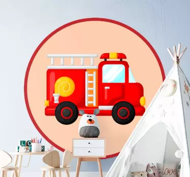 Naklejka ścienna dla dzieci Strażak czerwony samochód strażacki - TenStickers