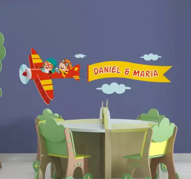 Naklejka ścienna Dzieci w samolocie z imieniem - TenStickers