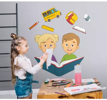 Naklejka ścienna edukacyjne Wesołe dzieci wracają do szkoły - TenStickers