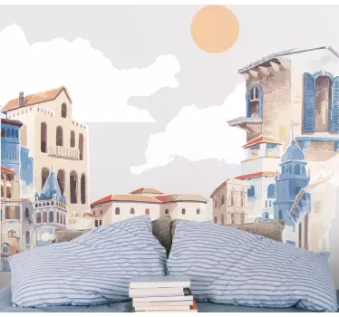 Naklejka ścienna ilustracje Akwarela miasto rysunek - TenStickers