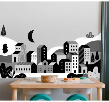 Naklejka ścienna ilustracje Biało-czarne miasto - TenStickers