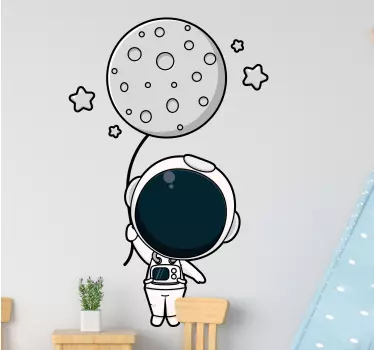 Naklejka ścienna ilustracje Słodki astronauta i balon księżycowy - TenStickers