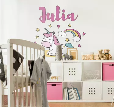 Naklejka z rysunkiem jednorożec bajka z imieniem - TenStickers