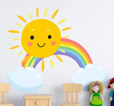 Naklejka ścienna kreskówki Niebo kreskówka słońce i tęcza - TenStickers