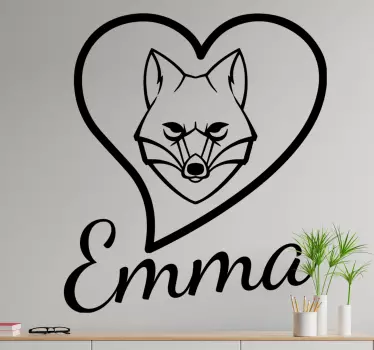 Naklejka ścienna Lis w sercu z imieniem - TenStickers
