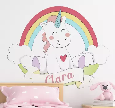 Naklejka z rysunkiem Mały jednorożec z imieniem - TenStickers