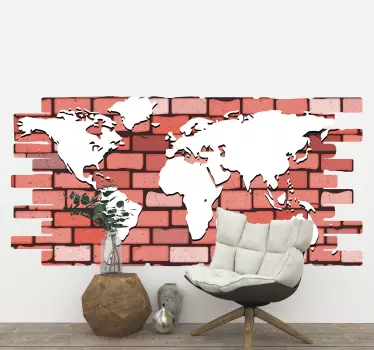 Naklejka ścienna mapa świata Cegła - TenStickers