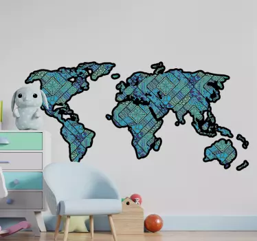 Naklejka ścienna mapa świata etniczny wzór - TenStickers