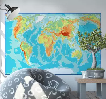 Naklejka ścienna mapa świata Mapa fizyczna - TenStickers