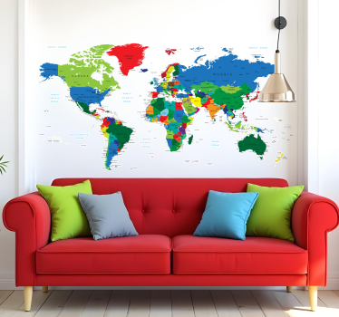 Naklejka ścienna mapa świata w kolorach - TenStickers