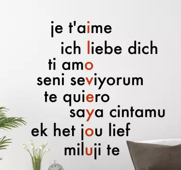 Naklejka ścienna miłość Kocham cię w różnych językach - TenStickers