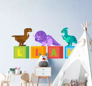 Naklejka ścienna Nazwa w kwadraty dinozaura - TenStickers