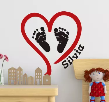Naklejka z rysunkiem Odcisk stopy w sercu i Imię - TenStickers