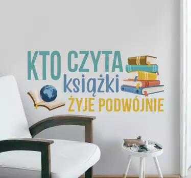 Naklejka na ścianę do salonu napisy książki - TenStickers