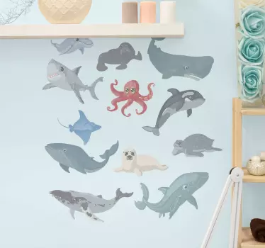 Naklejka ścienna ryby Wielorybi delfin rekin żółw - TenStickers