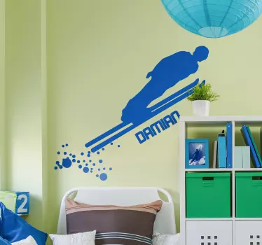 Naklejka na ścianę sylwetka Skoczek narciarski z imieniem - TenStickers