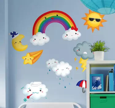 Naklejka z rysunkiem tęcza słońce chmury pogoda - TenStickers