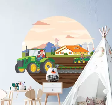 Naklejka na ścianę Traktor na polu - TenStickers