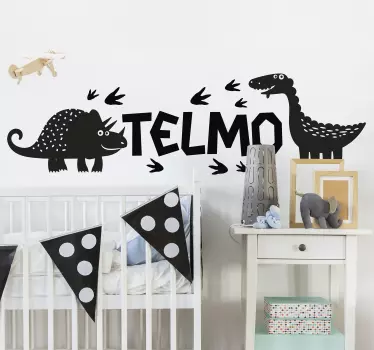 Naklejka ścienna z imieniem wesołe dinozaury - TenStickers
