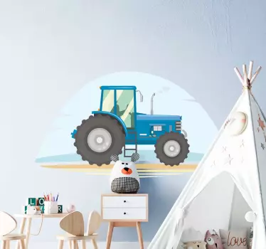 Naklejka ścienna zabawki Ilustracja niebieskiego ciągnika - TenStickers