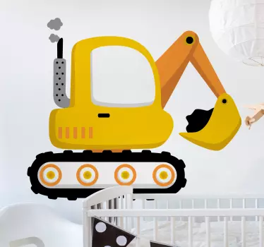 Naklejka ścienna zabawki Koparka kreskówka żółte dzieci maszyna - TenStickers