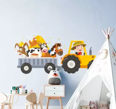 Naklejka na ścianę dla dzieci Mały farmer ze zwierzętami - TenStickers