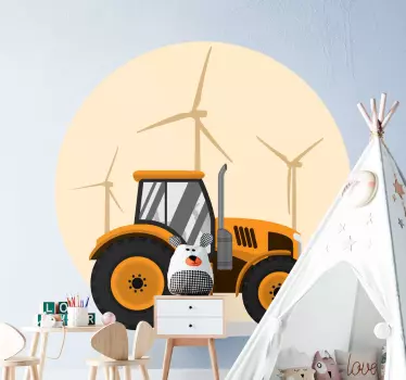 Naklejka na ścianę zabawki Traktor z tłem wiatraków - TenStickers